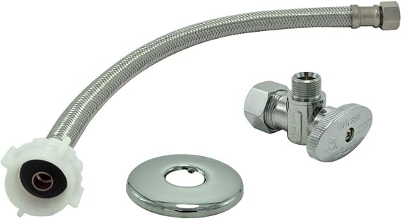 TTFLEX 12" Toilet Water Supply Line Kit 3/8" COMP x 7/8" BC Toilet Hose | With 1/2" NOM COMP x 3/8" OD COMP Angle Stop Valve, 304 Braided Stainless Steel, Lead-Free, NSF-61 & CUPC Listed, Leak-Proof