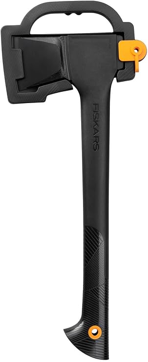 Fiskars Splitting Axe, Solid, with Protective Cover, Non-Stick Coated, Steel/Plastic and Glass Fibre Handle, Black/Orange, A11, Length: 49 cm, 1.1 kg, 1051086