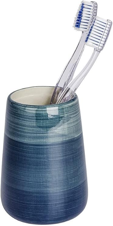 Wenko Toothbrush Tumbler Pottery of Ceramic in Petrol, Oil, 8 x 8 x 11 cm