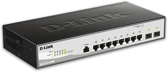 D-Link Fast Ethernet Switch, 8 10 Port Smart Managed Metro w/ 2 Gigabit SFP Ports Layer 2 Network Internet (DGS-1210-10/ME)
