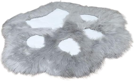 Cute Cat Paw Plush Carpet Living Room Fluffy Bedside Floor Mat Decoration Home Non Slip Door Mat Bathroom Rugs Bedroom Carpets(Grayish White,100x85cm)
