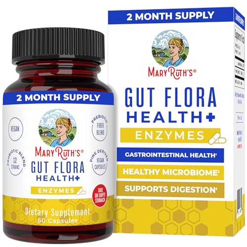 MaryRuths Gut Flora Health Enzymes | Prebiotic & Probiotic Digestive Enzymes for Healthy Gut Biome & Digestive Support | Gastrointestinal Health | CLP Certified | 60 Capsules | Up to 2 Month Supply