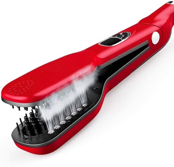 Professional Salon Steam Ceramic Hair Straightener, Best 3D Ion Wet Hair Iron Straightening Brush, Travel Kit Wide Hair Straightener Comb for All Women Hair, Dual Voltag