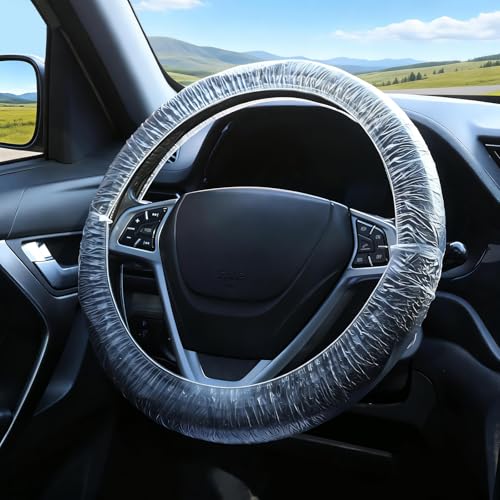 200PCS Disposable Steering Wheel Covers, Elastic Universal Plastic Steering Wheel Protector for Automotive Car Interior Accessories
