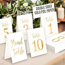 Woodamore Gold Wedding Table Numbers 1-10, Gold Table Numbers For Wedding Reception Decorations, Tables Number Cards 1-10 With Head, Paper Tables Markers For Restaurant, Events