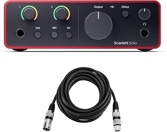 FOCUSRITE Scarlett Solo Gen4 USB Audio Interface XLR with 10' Microphone Cable