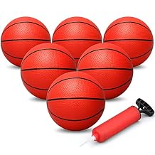 Dilabnba 6'' Mini Replacement Basketballs for Indoor Basketball Hoop, Kids Adults Red Soft Rubber Ball for Coutyard Pool Beach Over Door Basketball Hoop, 6PCS Toddler Child Small Balls with Air Pump