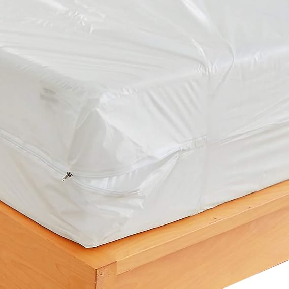 Waterproof Zippered Plastic Mattress Protector Encasement, Vinyl Mattress Bed Cover Proof (Full Size) White