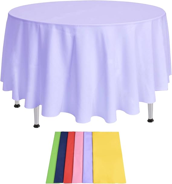 Disposable Round Tablecloths - 12 Pack, Assorted Colors, Plastic, Spill & Stain Resistant, 81" x 84"