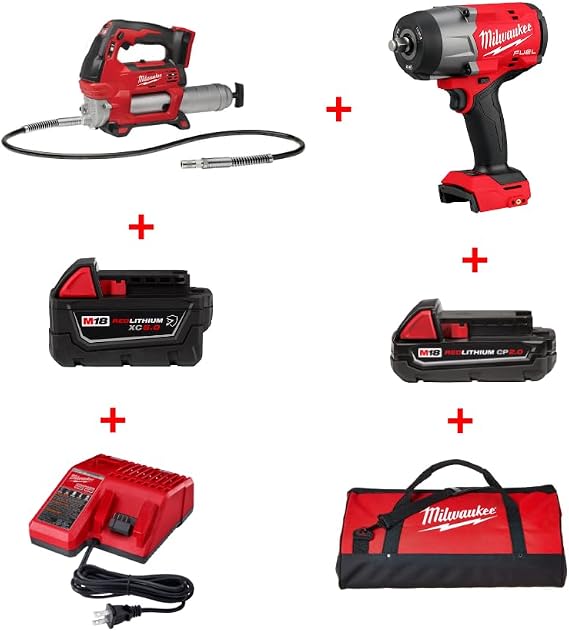 Milwaukee 495-2967-22GG M18 Fuel HTIW with Friction Ring & Grease Gun Combo Kit 18V 2000 RPM