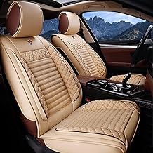 Universal Car Seat Covers for Toyota Prado, Luxury PU Leather 5 Seat Covers Full Set, Breathable Waterproof Anti-Slip Car Seat Protector Beige