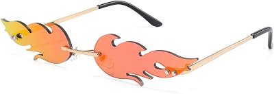Fashion Flame Sunglasses for small face Women Rimless Wave Sun Glasses For Men Eyewear Luxury Trending Narrow Red