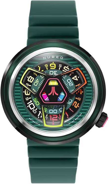 Nubeo Men's 48mm Ventana Automatic Atari Gamestation Pro Limited Edition Watch with Rubber Strap NB-6125, Arcade Aura