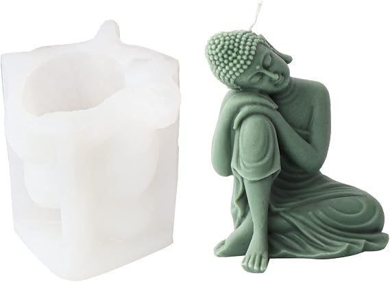 3D Buddha Candle Mold Buddha Statue Silicone Mold for Sculpture, Soy Wax Candle, Resin Art Crafts (A)