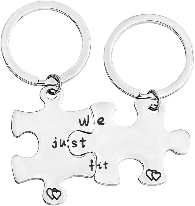 bobauna We Just Fit Puzzle Piece Keychain Set Gift for Couples Best Friends