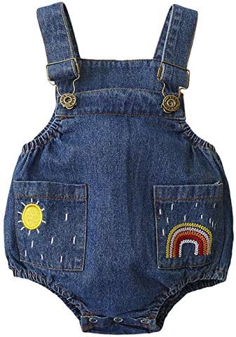 LAPA Newborn Baby Girls Romper, Adjustable Denim Onesies with 2 Pocket