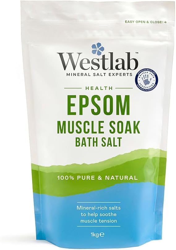 Westlab Epsom Salts 1kg - Soothe and Relax Muscles to Improve MSK Health & Comfort by Reducing Stiffness and Aching. Sports Recovery - Improved Performance.