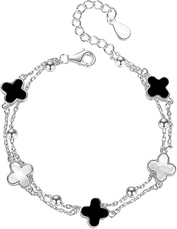 Women's Double Layer Adjustable Bracelet - Stylish and Versatile Hand Accessory - Black