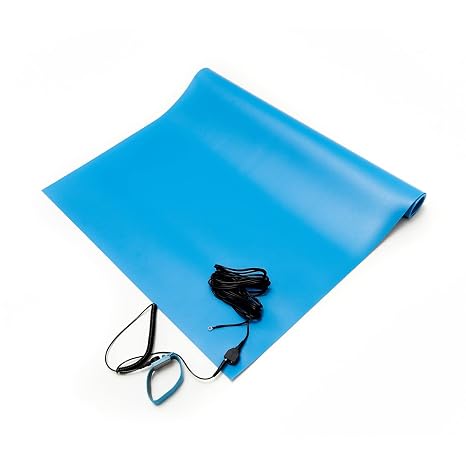 Bertech ESD Mat Kit with a Wrist Strap and a Grounding Cord, 18" Wide x 30" Long x 0.093" Thick, Blue