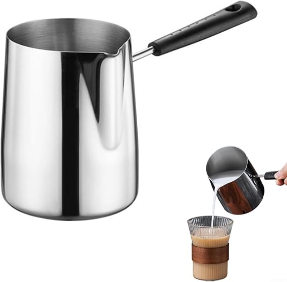 Stainless Steel Turkish Coffee Pot with Spout for Milk, Chocolate, Butter and Sauce Heating, Arabic Coffee Pot, Briki Greek Coffee Pot(900ML)