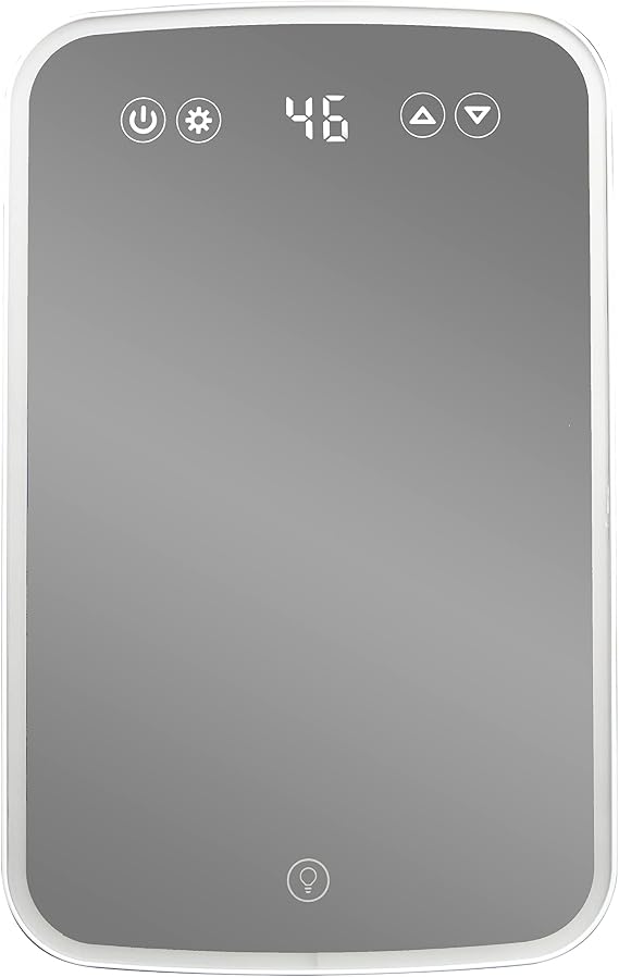 Danby DBMR02624WD43 7.4L Mini Fridge with Mirror & Light in White LED light digital display touch activated 7.4 L / 0.26 cu.ft. capacity
