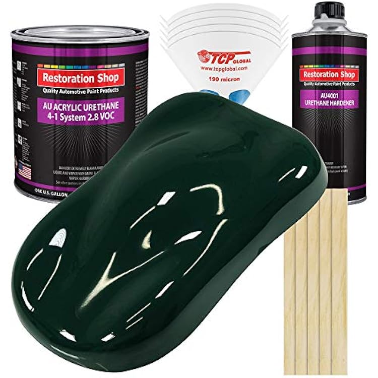 Restoration Shop - British Racing Green Acrylic Urethane Auto Paint - Complete Gallon Paint Kit - Professional Single Stage High Gloss Automotive, Car, Truck Coating, 4:1 Mix Ratio, 2.8 VOC