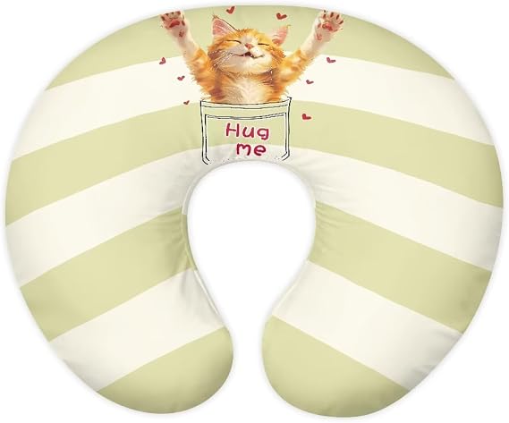Green Stripes Nursing Pillow Cover for Breastfeeding Pillow, Ultra Soft and Cozy Nursing Pillow Slipcovers, Snug Fits for Bopy Pillow,Choice for Mom,Cute Orange Cat(Cover Only)
