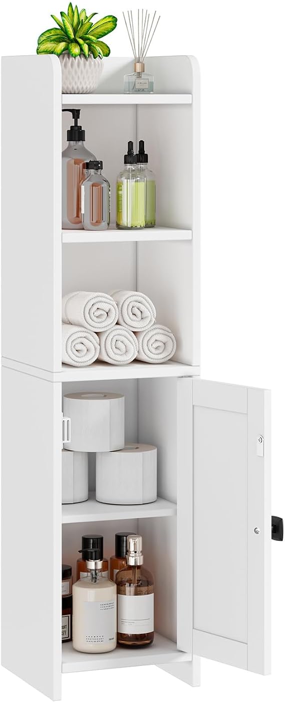 Lomojo Small Bathroom Storage Cabinet Corner, 20x20x78cm, White | Freestanding Narrow Toilet Paper Holder, Organizers for Bathroom Small Spaces Floor Cabinet with Adjustable Shelves and Door