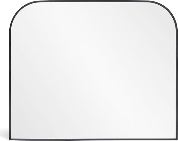 Black Arched Mantle Mirror 48x30in, Metal Framed Fireplace Decor