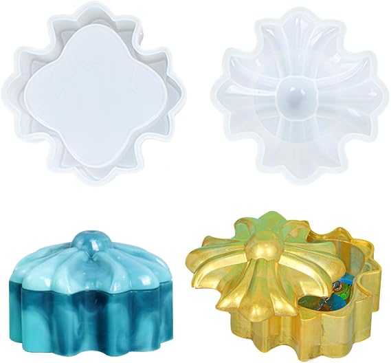 2 Pcs Box Resin Molds Silicone Trinket Box Moulds with Lid Chrome Hearts Jewelry Storage Box Epoxy Resin Casting Mould for DIY Craft Gift Box, Candy Container, Home Decoration