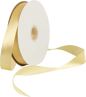 1 Inch Champagne Gold Polyester Satin Ribbon for Gift Wrapping, 100 Yards High Density Craft Fabric Ribbon for Wedding, Gift Wrapping, Holiday Decoration, Bow Making, Wreath, DIY Crafts