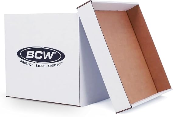 BCW 33 RPM Vinyl Record Storage Box - 1ct | Stackable Organizer for 12" LPs | Holds 65 Records | Double Thick Handles & Bottom | Ideal for Collectors, DJs, Moving | Corrugated Paper | Archival Safe