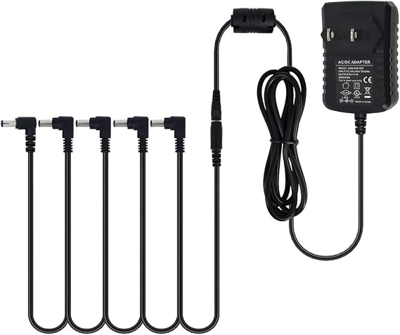 Guitar Pedal Power Supply Adapter 9V DC 1A Tip Negative 5 Way Daisy Chain Cables for Guitar Effect Pedal