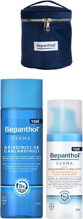 Bepanthol Derma Facial Cleansing Gel 200ml + SPF 25 Sunscreen Facial Care Cream 50ml + Velvet Bag Gift