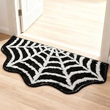 Spider Web Bath Mat 16x30 Inch Black, Soft and Absorbent Tufted Halloween Bathroom Rug Non Slip Washable, Gothic Bathroom Decor