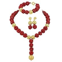 Red Coral Ball Beads Nigerian Wedding Jewelry Set Necklace(ABC011)