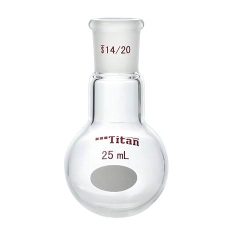 Lab Boiling Flasks 25mL Single Neck Round Bottom Boiling Flasks Borosilicate Glass with 14/20 Standard Taper Outer Joint