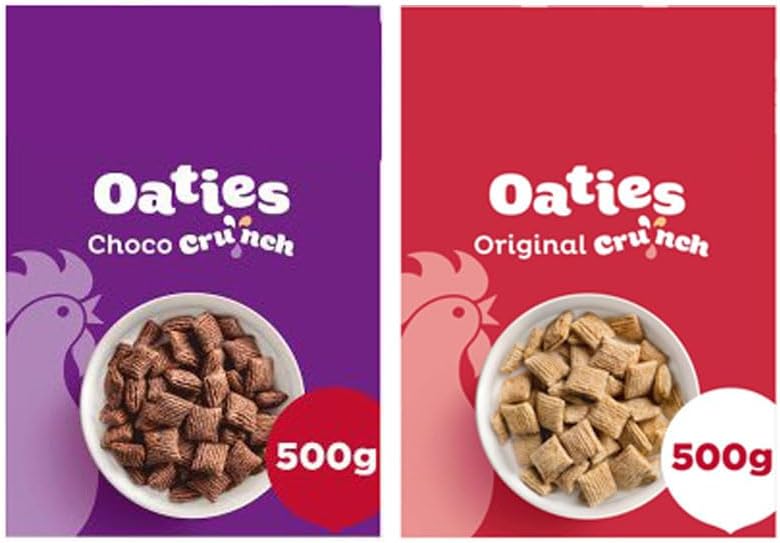 Oaties Crunchy Breakfast Cereal, Choco Crunch and Original Crunch, High in Fibre, Vegetarian, 500g, Pack of 2