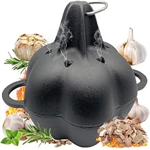 Garlic Roaster & Smoker Box for Grill Oven, All-Season Cast Iron Steamer Pot, Perfect for Oven and BBQ, for Smoky, Flavorful Vegetables, Meats or Wood Chips, Garlic Potato Cooker