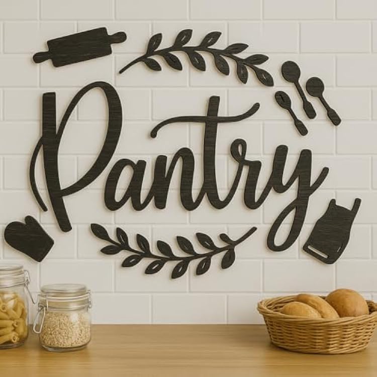 Farmhouse Pantry Sign - Black Pantry Signs Wall Decor, Pantry Word Door Sign, Rustic Kitchen Sign Pantry Decor And Accessories For Home 15x8