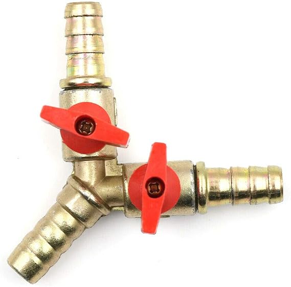 Brass Ball Valve, 10mm 3 Way Ball Valve Y Shut Off Barbed Hose Pipe Joiner Faucet Connector Adapter for Water Gas Oil (Pack of 1)