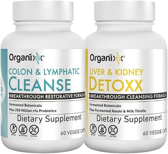 Organixx Lymphatic & Colon Cleanse & Kidney & Liver Support Bundle - 60 Caps Each