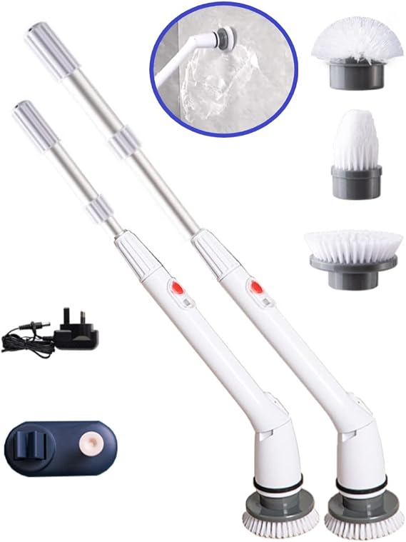 Electric Spin Scrubber, Electric Cleaning Brush Scrubber 360 Cordless Power Cleaning Brush with Telescopic Rod Handle, Portable Spin Scrubber for Cleaning Kitchen, Floor, Toilet, 3 Brushes & a Holder