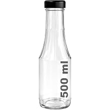 Afracam 500 ml Şeffaf Sütun Cam Şişe Meşrubat, Meyve Suyu, Süt, Ayran, Su, Limonata Şişesi 500 cc Siyah Derin Metal Kapaklı Şişe 6 Adet