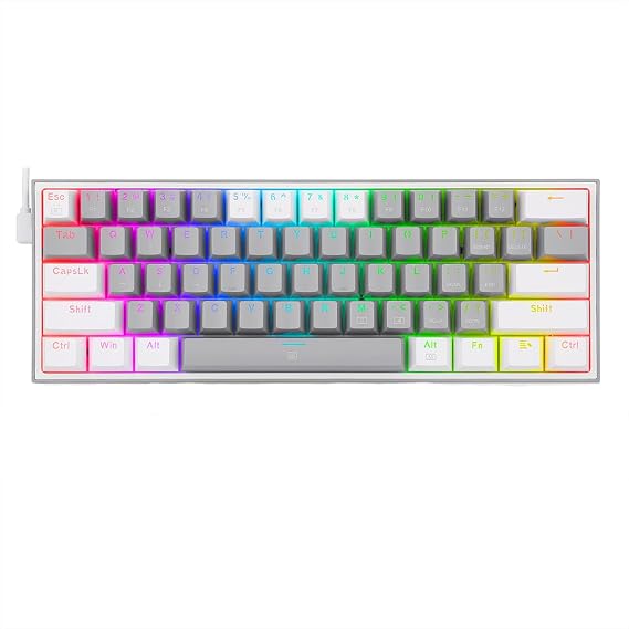 Redragon K617-RGB 16.8 Million RGB Lighting, Red Switch Fizz 60% Q Turkish Wired Mechanical Gaming Keyboard Gray White