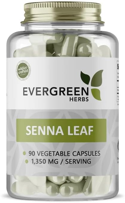 Evergreen Herbs Supplement Herbal Capsules 90 Count (Senna Leaf) - Tamper Proof Seal to Ensure Freshness.