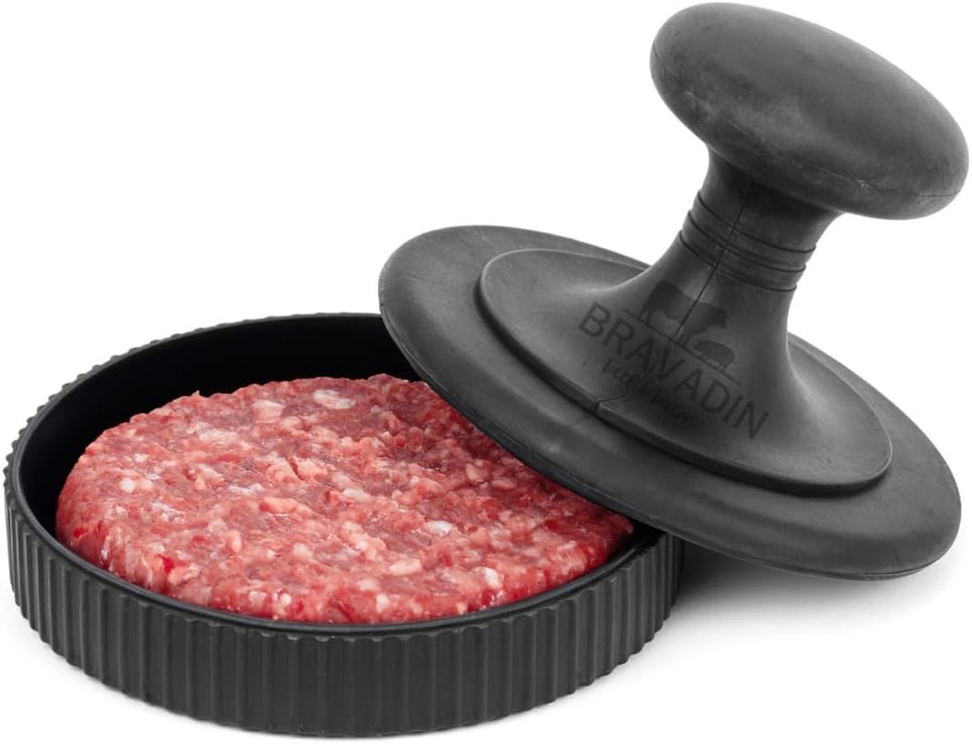 BRAVADIN Silicone Non-Stick Hamburger Press Patty Maker 13 lb with 100 Papers for 4.5-6 Patties with Ring Mold- Dishwasher Safe Burger Smash Press for Griddle-Burger Shaper Form Tool