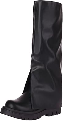 Seborluys Women Fold Over Knee High Boots Platform Knee Length Boot Chunky Heel Pull On Boots
