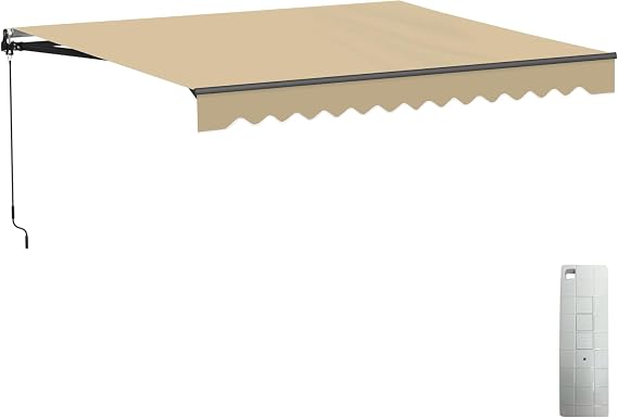 ALEKO Electric Patio Awning Caribbean Black Frame 13x10 Desert Sand | Retractable sunshade for decks and balconies, remote-controlled extension, water-resistant fabric, rust-free aluminum frame