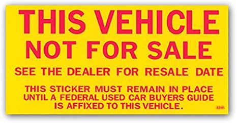 Vehicle Not for Sale Stickers - Yellow and Red (100 per Pack) | Exterior